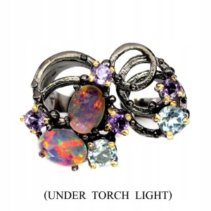 Pierścionek opale ametysty srebrny 925 15