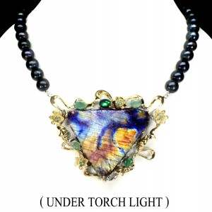 Naszyjnik 925 labradoryt opal szmaragdy certyfikat