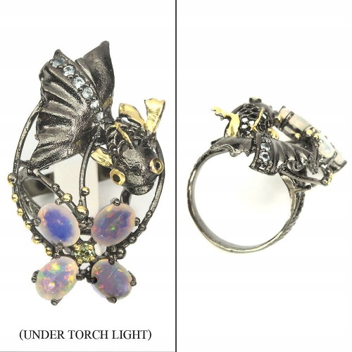 Pierścionek opale spinele oliwin topazy 19.5