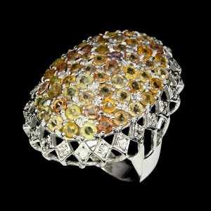 Pierścionek nat. 925 srebrny szafiry topazy 16