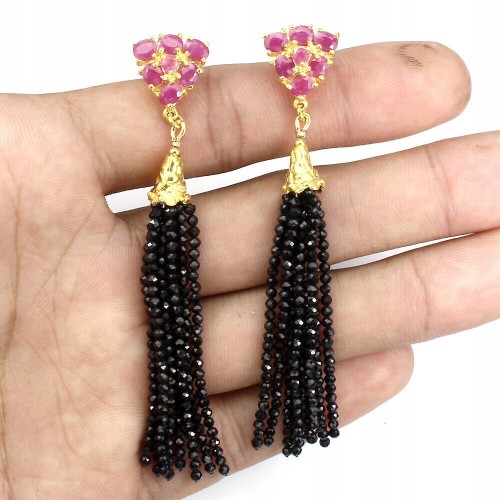 925 Piękne srebrne kolczyki naturalne rubiny