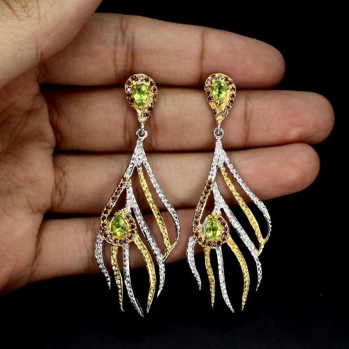 Piękne kolczyki naturalne rodolity perydoty