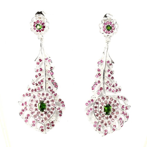 Piękne kolczyki naturalne diopsydy rubiny