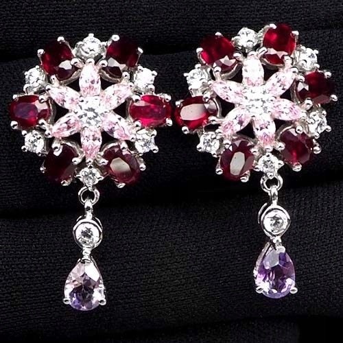 Piękne kolczyki naturalne szafiry turmaliny srebro