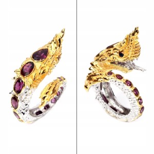 Pierścionek naturalne granaty szafiry smok 14