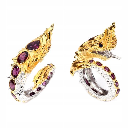 Pierścionek naturalne granaty szafiry smok 14