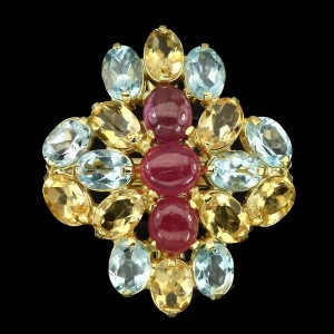 Srebrny pierścionek rubin cytryn topaz r.16