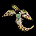 Broszka srebro szmaragdy 925 naturalne rubin ptak
