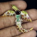Broszka srebro szmaragdy 925 naturalne rubin ptak