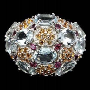 Pierścionek srebrny akwamaryny r 15.5 szafiry 2