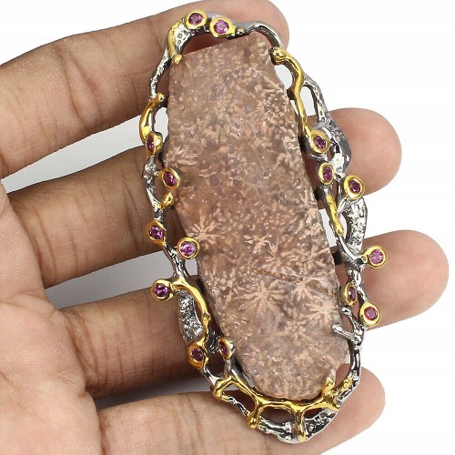 Broszka granaty fossil koral skamielina 91.2ct