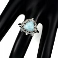 Pierścionek naturalny larimar cyrkonie 925 r 15.5