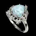 Pierścionek naturalny larimar cyrkonie 925 r 15.5