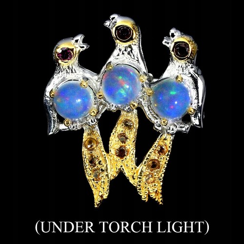 Broszka srebro opale 925 naturalne szafiry ptak