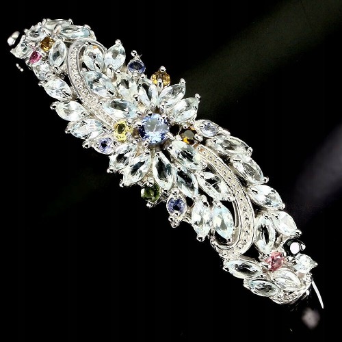 Bransoletka srebrna naturalne tanzanity turmaliny