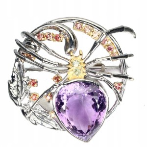 Broszka naturalny 31.10ct ametyst pająk certyfikat