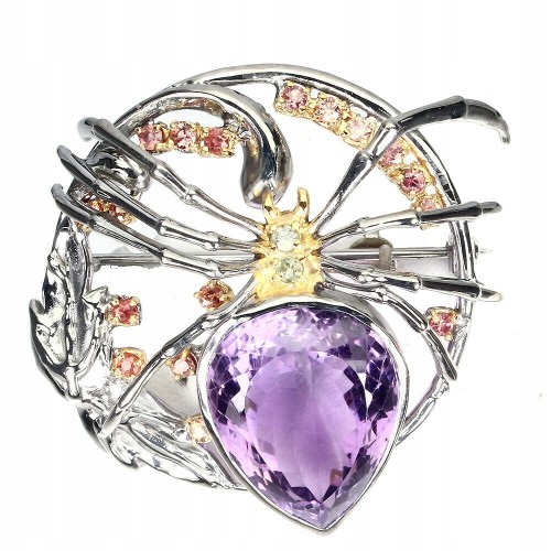 Broszka naturalny 31.10ct ametyst pająk certyfikat