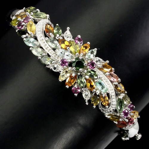 Srebrna bransoleta turmaliny granaty 925 naturalne