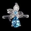 Srebrny pierścionek naturalny topaz swiss blue 14