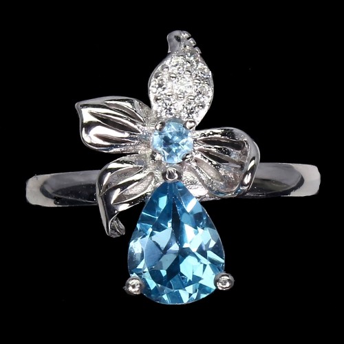Srebrny pierścionek naturalny topaz swiss blue 14