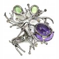 Brooch Amethyst Perhenite Sapphires Deer 24.68ct