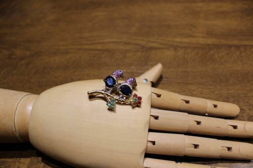 Silver sapphires Songea brooch with natural rubies 925