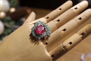 Natural ruby ring emeralds 925 size 15