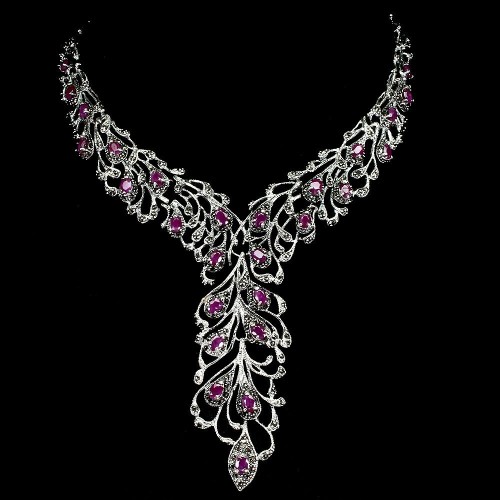 925 silver necklace rubies natural marcasites 2