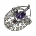 Broszka srebrna 29.63ct ametyst szafiry mucha