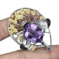 Broszka srebrna 29.63ct ametyst szafiry mucha