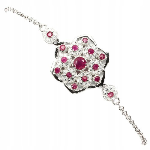 Bransoletka srebrna 925 naturalne rubiny cyrkonie2