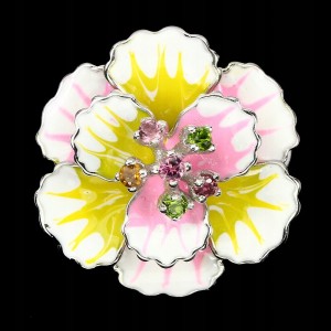 Pierścionek srebrny 925 emalia kwiat turmaliny r17