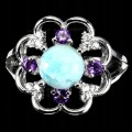 Natural larimar amethyst ring 925 size 16.5