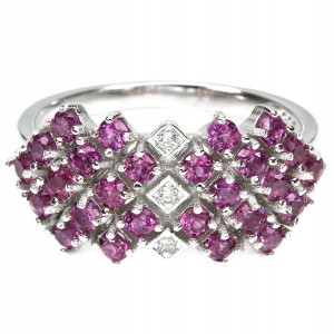 Srebrny pierścionek nat. rodolity cyrkonie 18.5