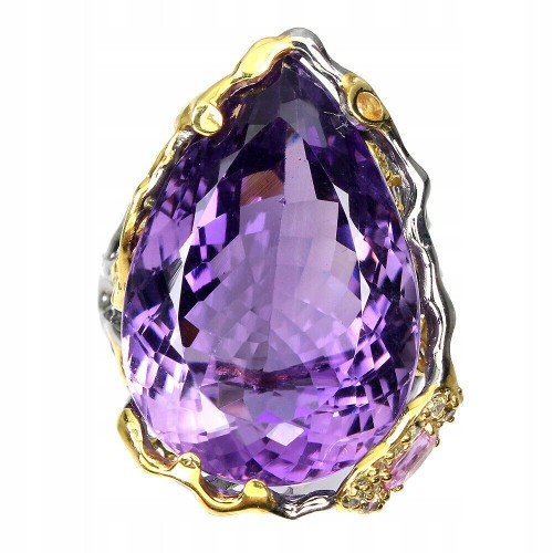 Amethyst ring, 50.39 ct, silver, sapphires size 16