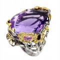 Amethyst ring, 50.39 ct, silver, sapphires size 16