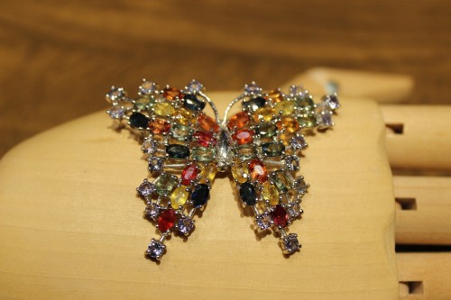 Broszka szafiry srebrna 925 piękna motyl tanzanity