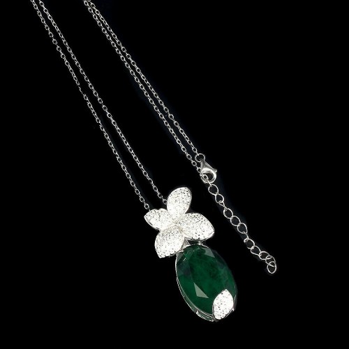Silver necklace cubic zirconia and aventurine 925 natural
