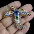 Silver brooch kianite 925 natural bird sapphires