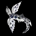Silver brooch kianite 925 natural bird sapphires