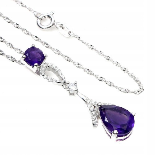 Srebrny naszyjnik naturalne ametysty cyrkonie 7