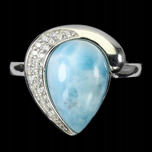 Pierścionek naturalny larimar cyrkonie 11.5 2