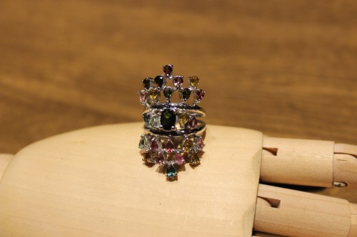 Pierścionek naturalne turmaliny diopsyd r15.5