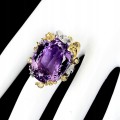 Pierścionek ametyst 27.34ct szafiry srebro r16