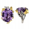 Pierścionek ametyst 27.34ct szafiry srebro r16