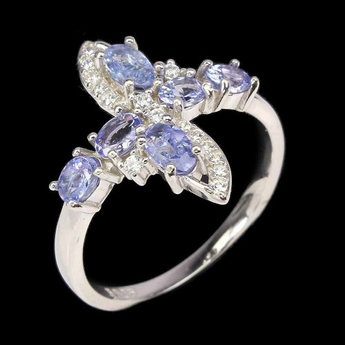 Ring size 17, natural 925 silver, tanzanites 5