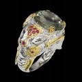 Amethyst ring, rubies, size 16 elephant, silver