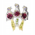 Broszka srebro granat 925 naturalne tanzanity ptak