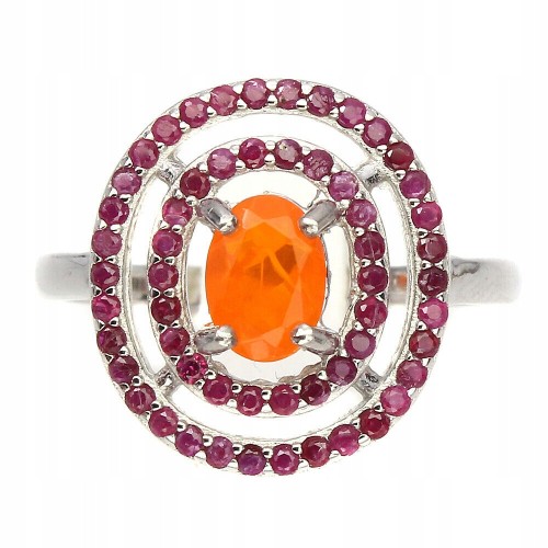 925 silver opal ring with pink sapphires size 18