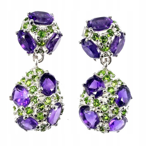 Silver diopside amethyst earrings silver 925 natural 3